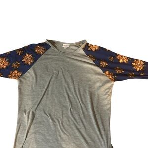 LuLaRoe Gray and Blue Raglan 3/4 Sleeve Top